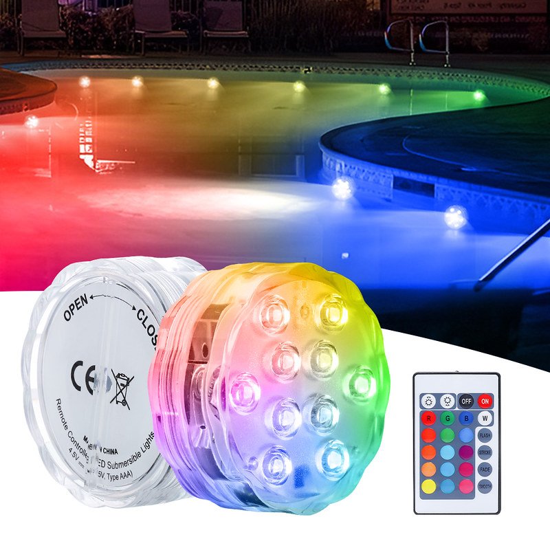 70mm Underwater IP68 Waterproof Submersible Light 16 colors RGB 10 LED Swimming Pool Light Aquarium Led Puck For Swimming Pool
