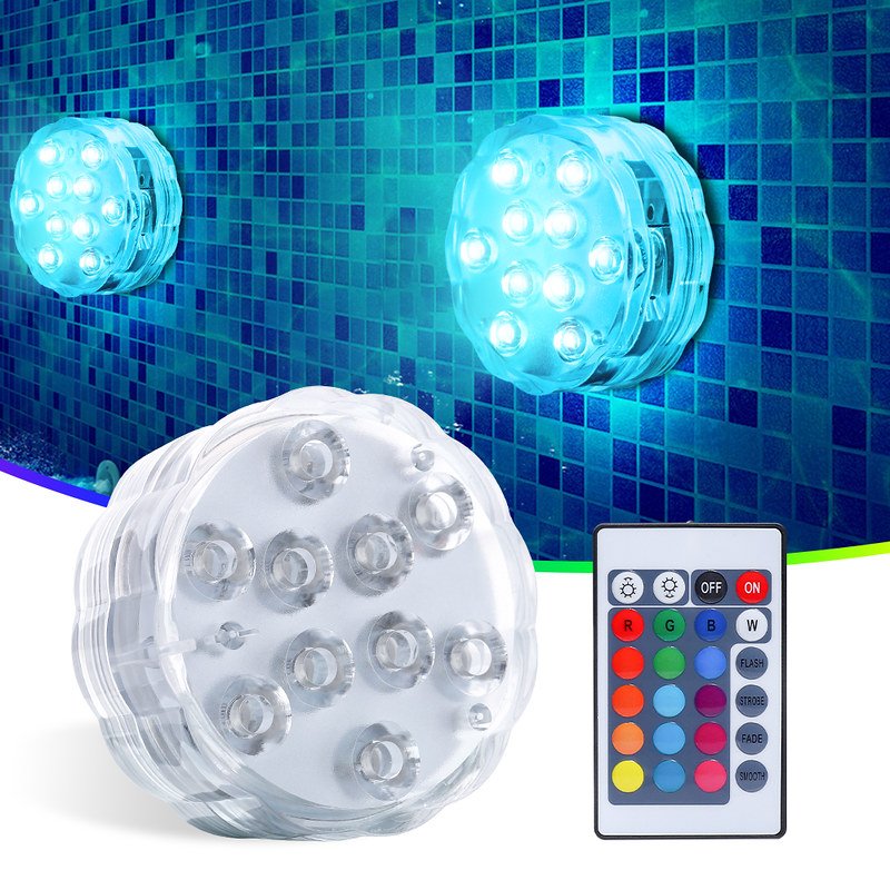 70mm Underwater IP68 Waterproof Submersible Light 16 colors RGB 10 LED Swimming Pool Light Aquarium Led Puck For Swimming Pool
