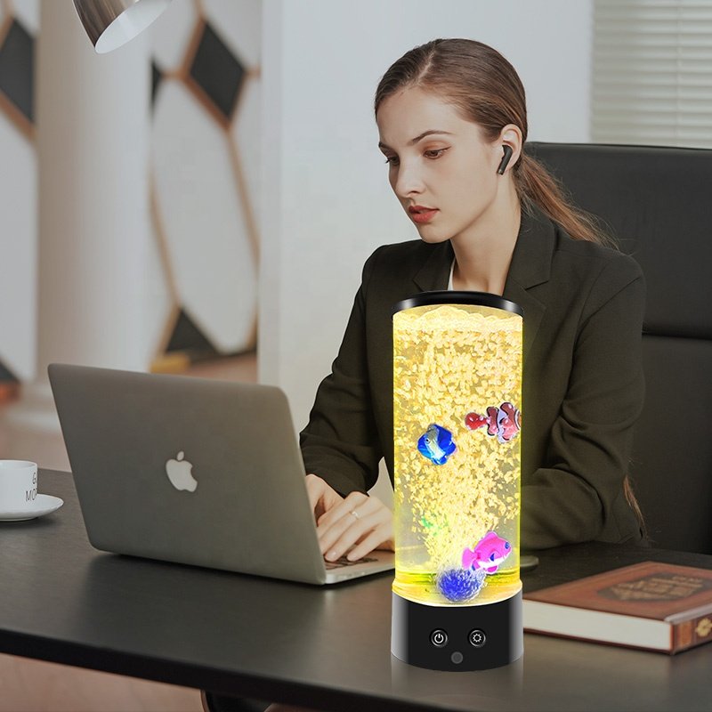 Hot Sale 11.5'' USB Night Light Leds Colorful Artificial Plastic Bubble Fish Lamp Aquarium Fish Table Lamps Novelty Gift for Kid