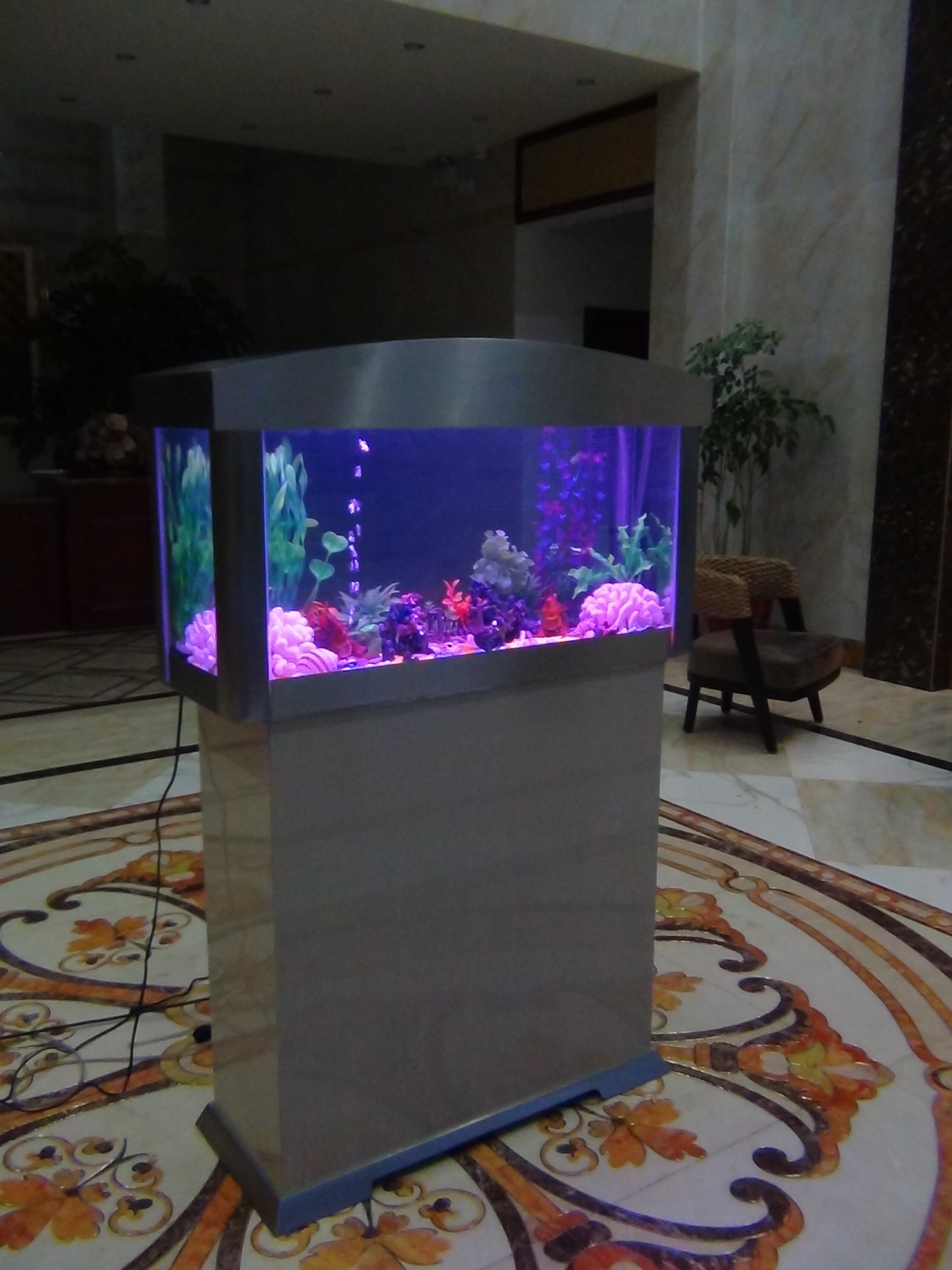 Free standing glass fish tank water feature , luxurious hotel and hall decoration aquarium accessories big size fish tank