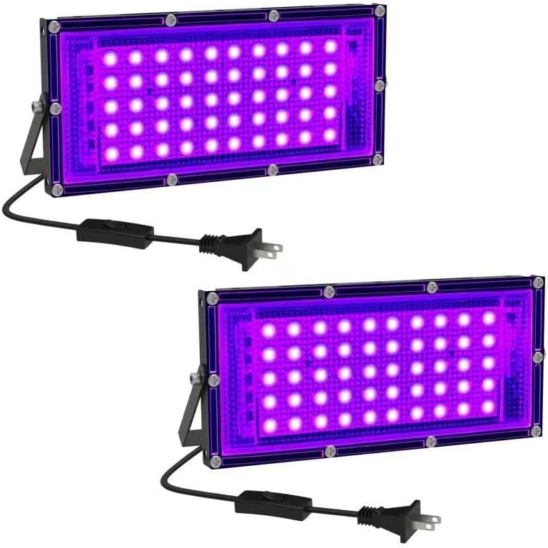 100W UV Black Light Glow in Dark Curing IP66 Waterproof Outdoor Blacklight for Aquarium Neon Glow Halloween Fluorescent Effect