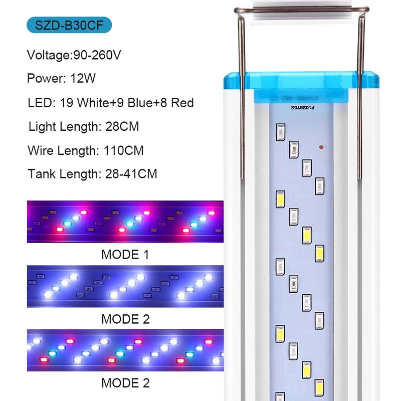 Ultra thin White& Blue LED Aquarium Lamp 18CM 28CM 38CM 48CM 58CM Aquatic Landscaping Lamp Fish Tan Bracket Light