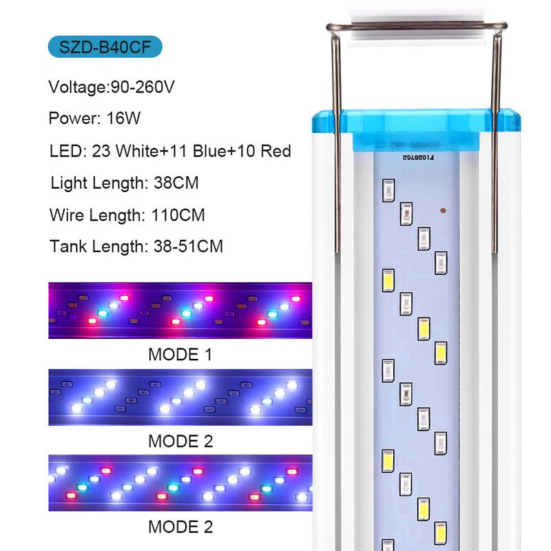 Ultra thin White& Blue LED Aquarium Lamp 18CM 28CM 38CM 48CM 58CM Aquatic Landscaping Lamp Fish Tan Bracket Light