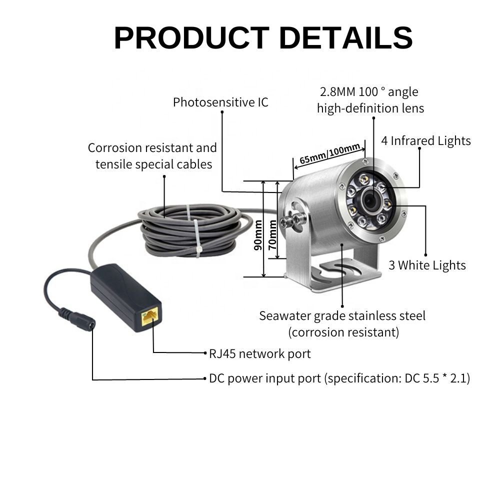 IP68 waterproof underwater camera without light is suitable for aquarium camera with stainless steel corrosion resistance
