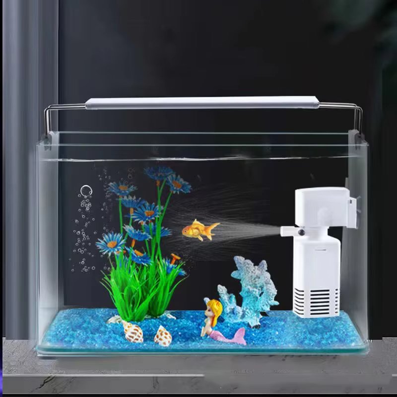 Living Room Small Goldfish Tank Transparent Glass Fish Tank Aquarium With Oxygen Lighting