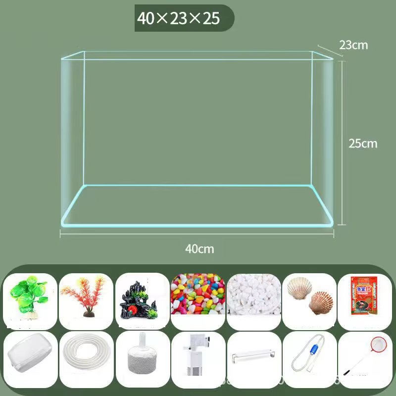 Living Room Small Goldfish Tank Transparent Glass Fish Tank Aquarium With Oxygen Lighting