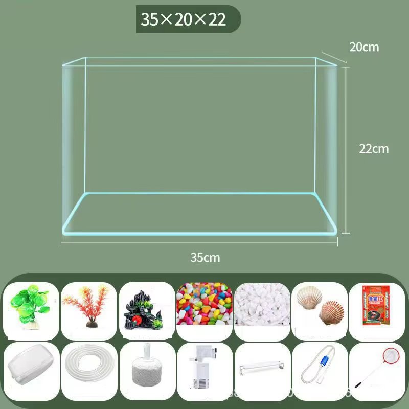 Living Room Small Goldfish Tank Transparent Glass Fish Tank Aquarium With Oxygen Lighting