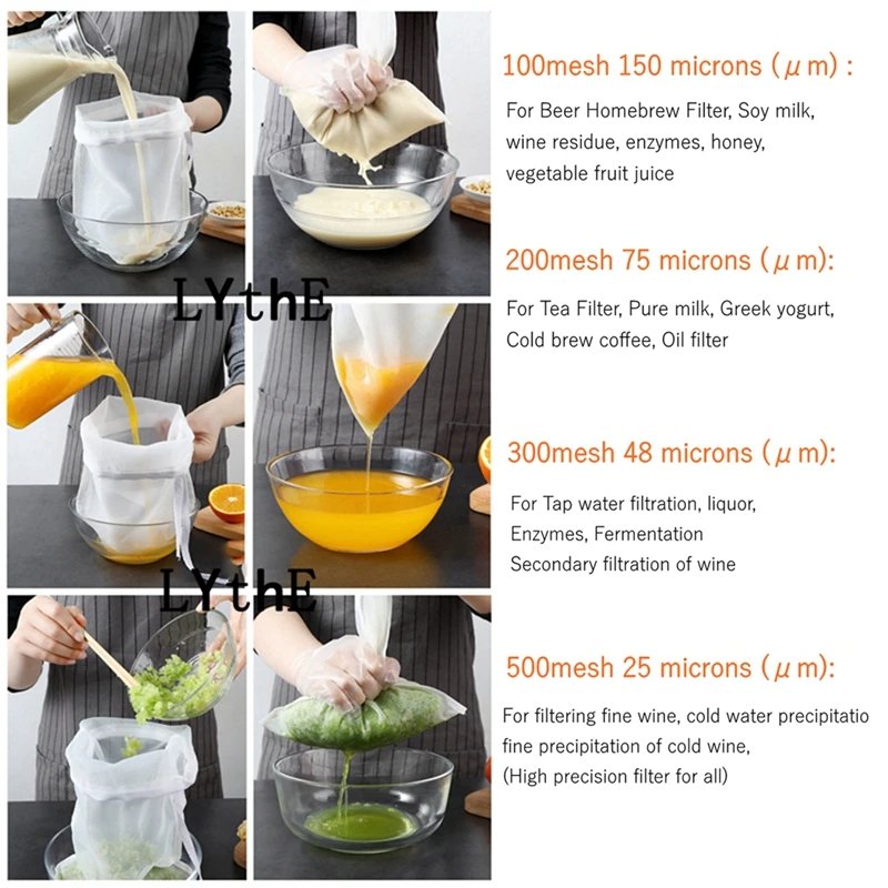 100/200/400 Mesh Kitchen Nut Milk Filter Ultra-fine Mesh Strainer Nylon Mesh Filter Spoon for Soy Milk Coffee Yogurt Strainers