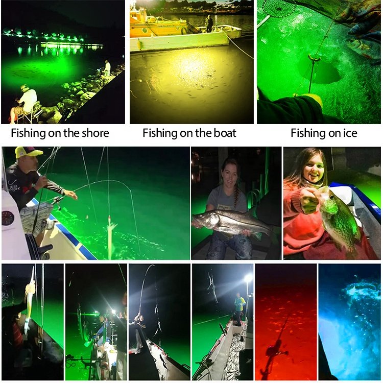 Green Blue White Yellow Outdoor 60W 500W Underwater Fishing Light For Boat Marine Fish Lamp Fish Aquarium Light