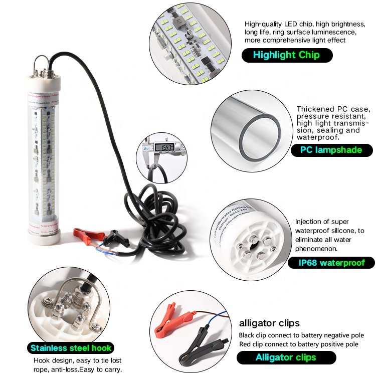 Green Blue White Yellow Outdoor 60W 500W Underwater Fishing Light For Boat Marine Fish Lamp Fish Aquarium Light