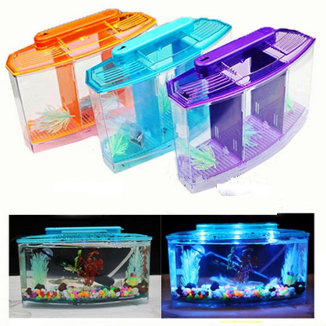 Acrylic 3 Splits Aquarium Betta Fish Bowl Led Light Aquarium Incubator Hatchery Breeding Box Fish Tank Turtle Reptile House