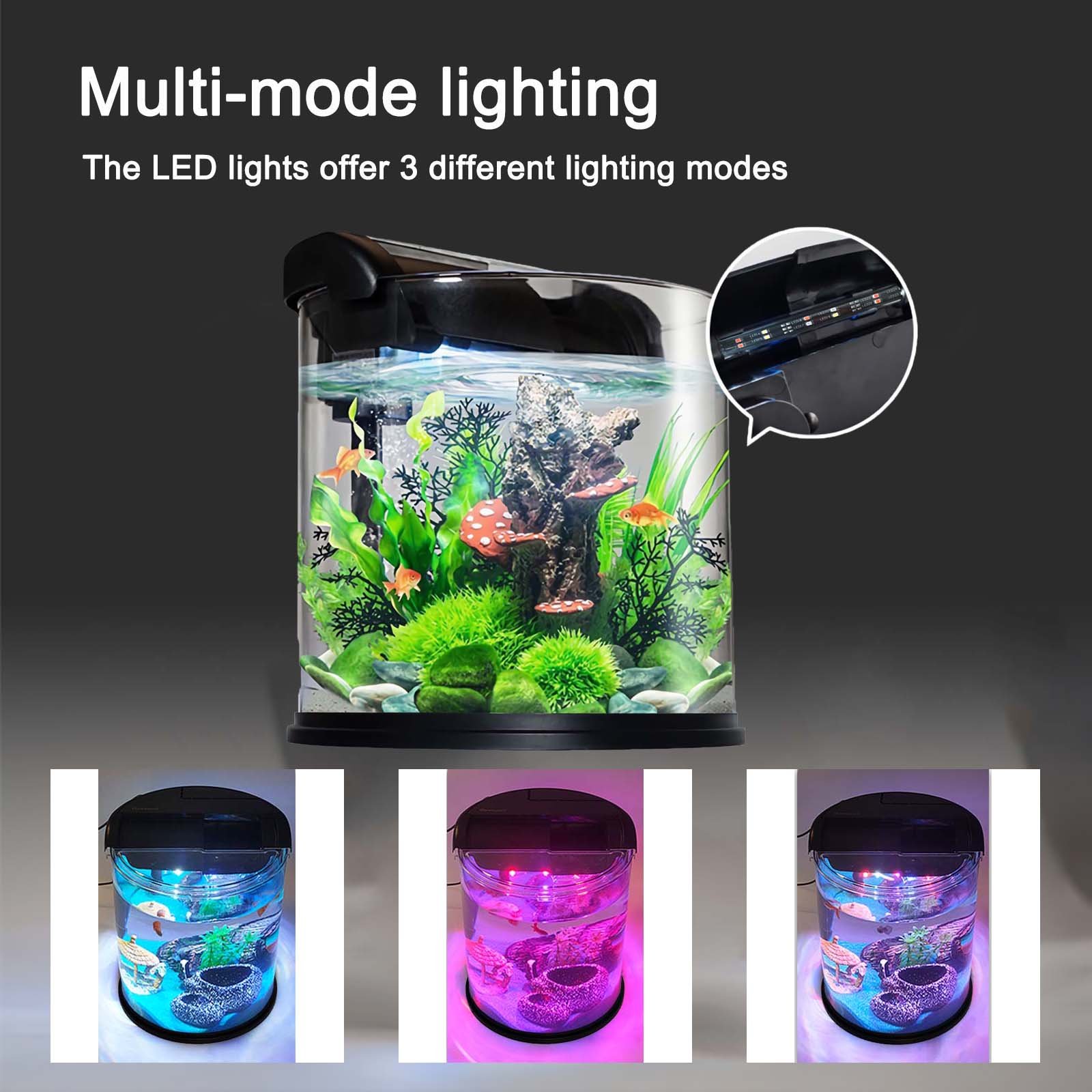 Glass Column Fish Tank with LED Water Fall Filtration Hydroponics All Together for Mini Fishes New Design Safety