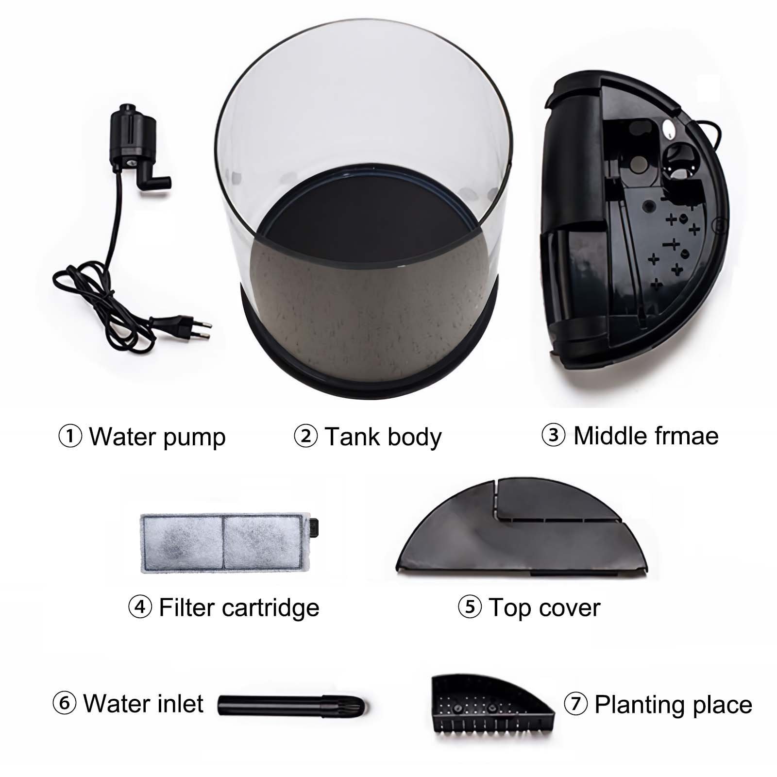 Glass Column Fish Tank with LED Water Fall Filtration Hydroponics All Together for Mini Fishes New Design Safety