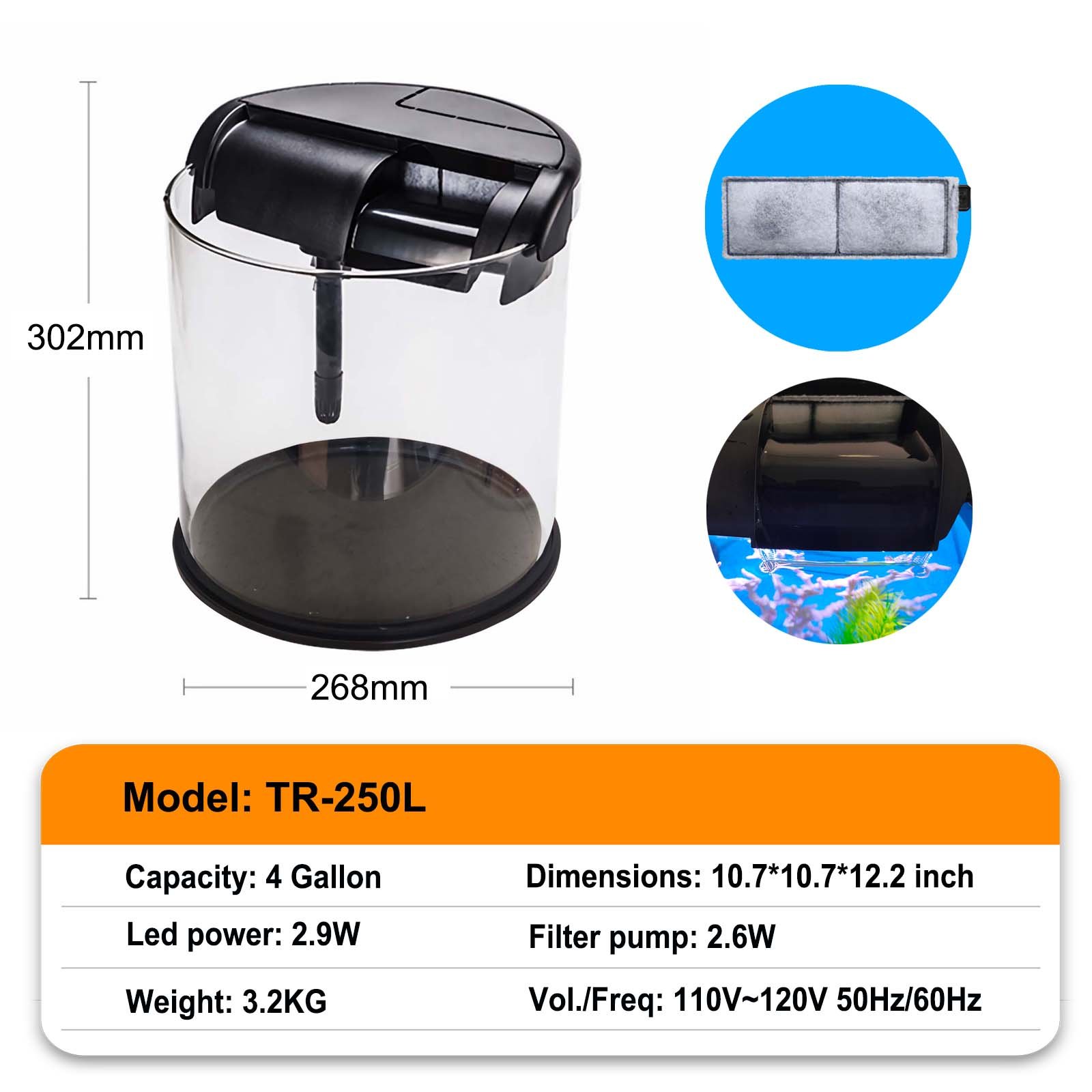 Glass Column Fish Tank with LED Water Fall Filtration Hydroponics All Together for Mini Fishes New Design Safety