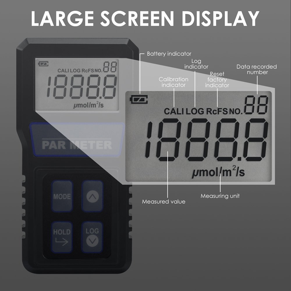 Digital PAR Meter Full Spectrum Quantum Sensor for Aquarium Reef Tank and Plant Care Measures PPFD IP68 LCD Display