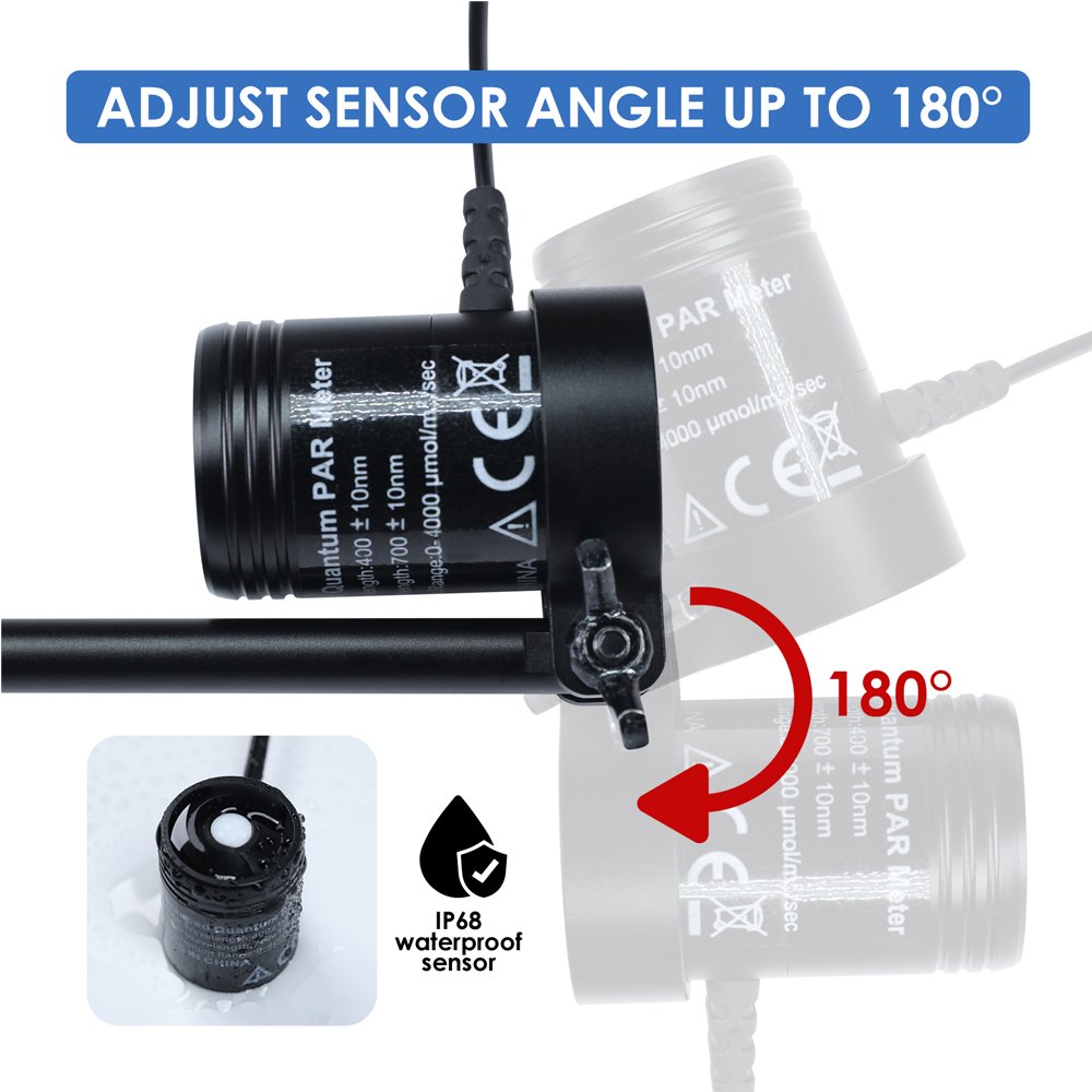 Digital PAR Meter Full Spectrum Quantum Sensor for Aquarium Reef Tank and Plant Care Measures PPFD IP68 LCD Display