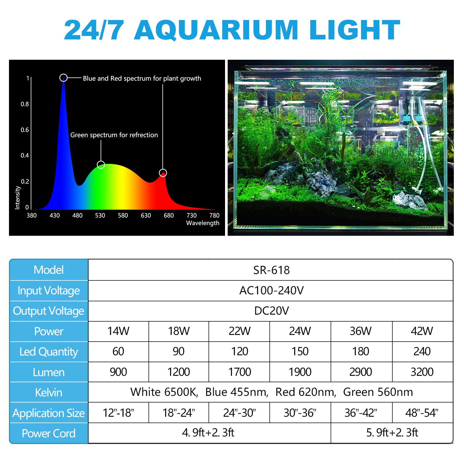 US EU UK Plug 24/7 Mode Aluminium Alloy Full Spectrum Fish Tank Lamp Freshwater Plant Light Led Aquarium Light With Timer