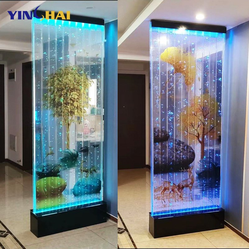 Home water floor standing bubble wall aquarium wall decorative led acrylic water bubble wall panel With Pattern room dividers