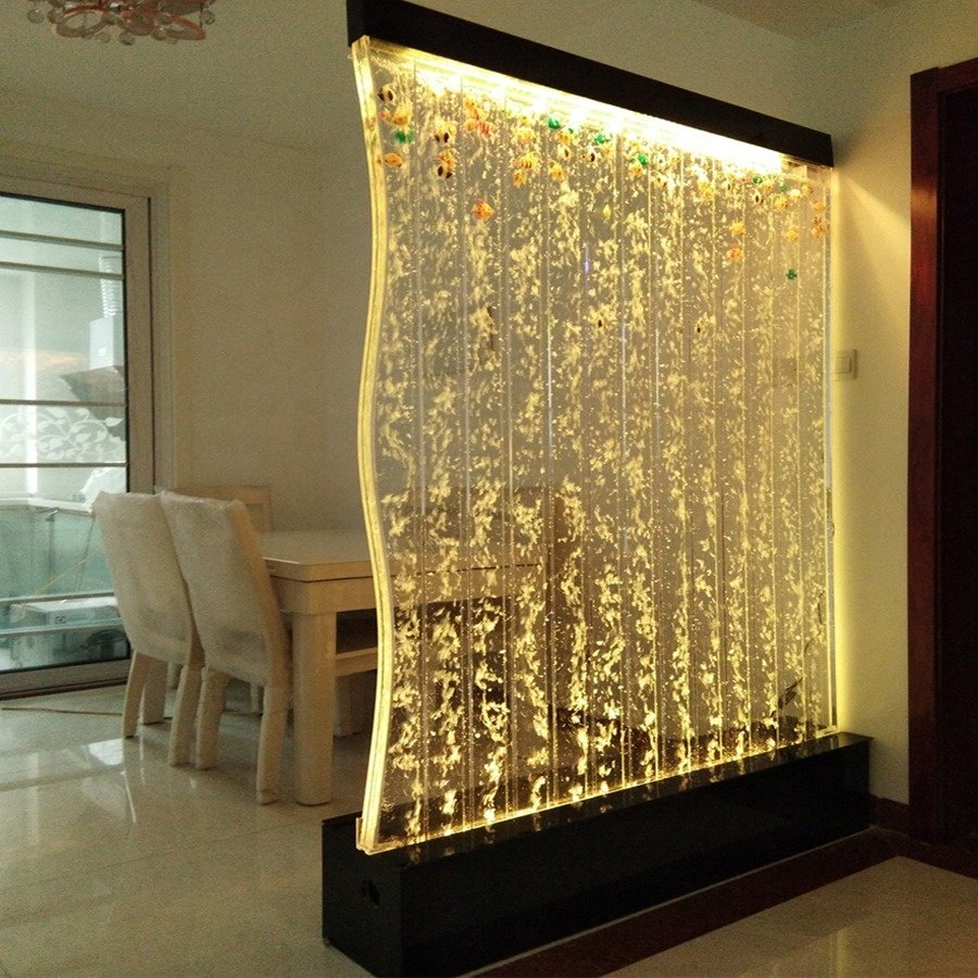 custom indoor make water curtain colorful LED lights air bubbles clear acrylic wall water curtain aquarium