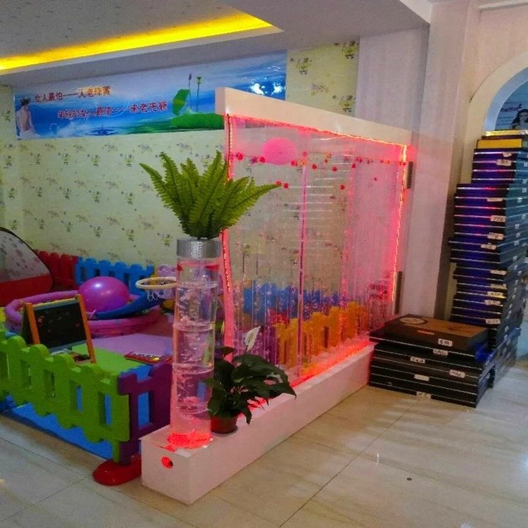 custom indoor make water curtain colorful LED lights air bubbles clear acrylic wall water curtain aquarium