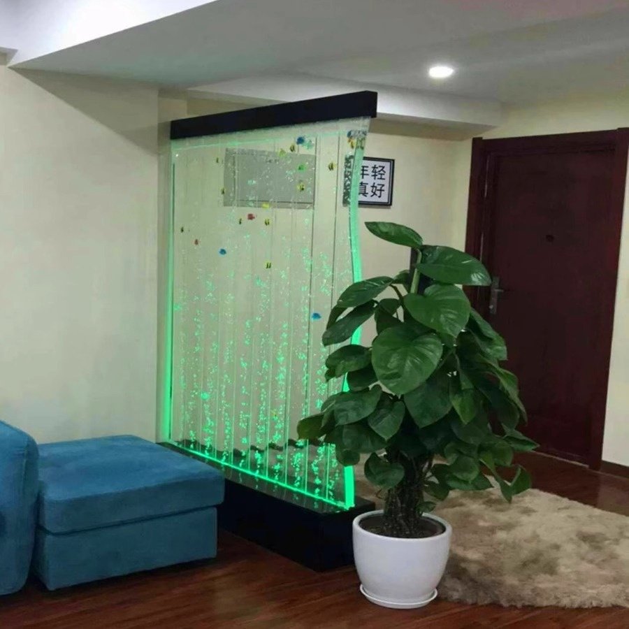 custom indoor make water curtain colorful LED lights air bubbles clear acrylic wall water curtain aquarium