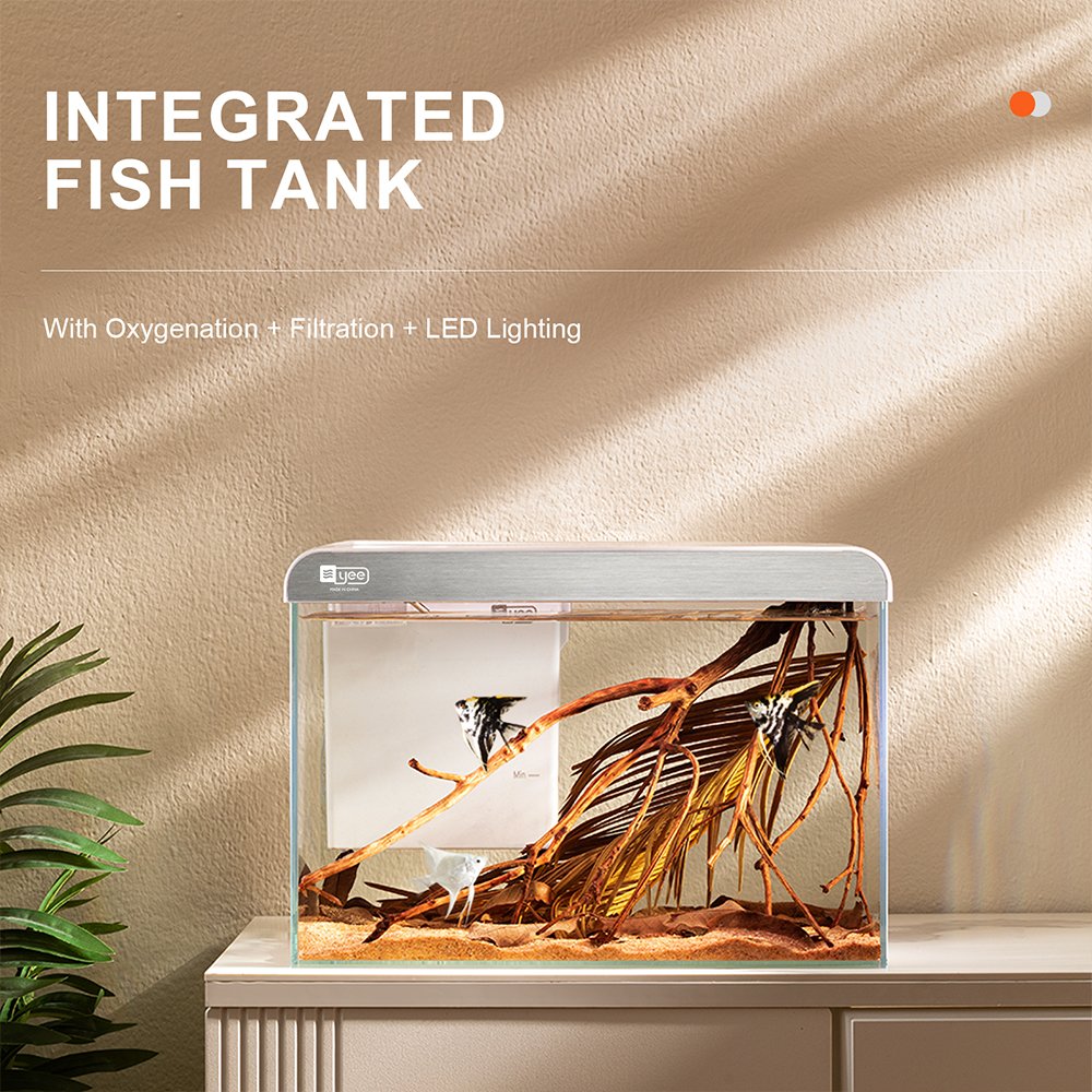 YEE customizable smart fish tank ultra white clear glass small aquarium tank with led aquarium light and filter