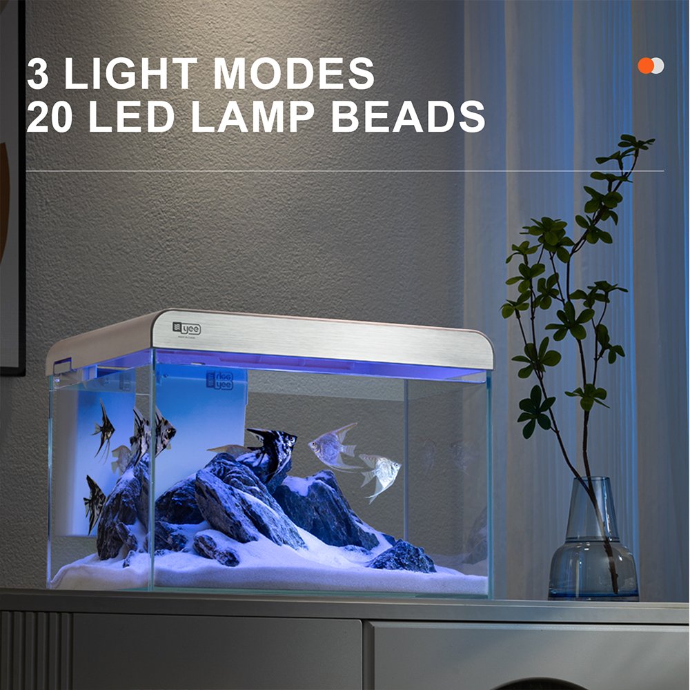 YEE customizable smart fish tank ultra white clear glass small aquarium tank with led aquarium light and filter