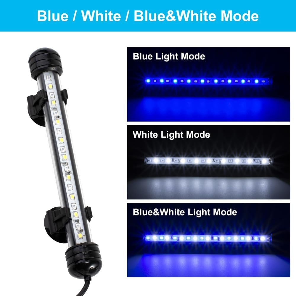 7.5inch Submersible Adjustable Aquarium Light Underwater Fish Tank Light LED Aquarium Light Bar with Timer Auto On/Off Dimmer