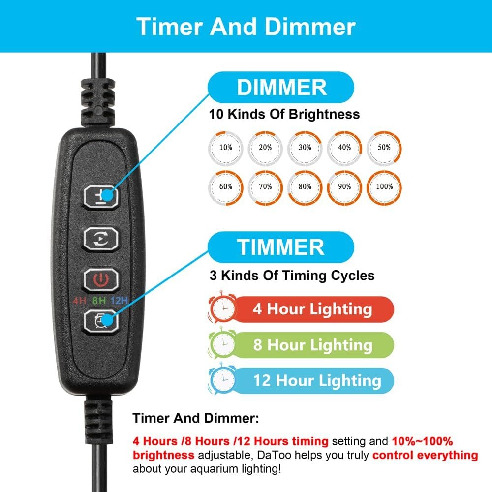 7.5inch Submersible Adjustable Aquarium Light Underwater Fish Tank Light LED Aquarium Light Bar with Timer Auto On/Off Dimmer