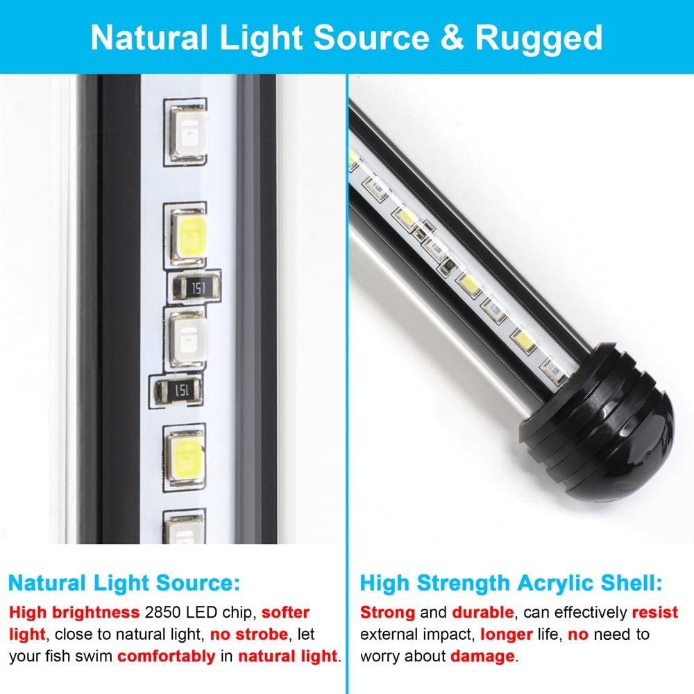 7.5inch Submersible Adjustable Aquarium Light Underwater Fish Tank Light LED Aquarium Light Bar with Timer Auto On/Off Dimmer