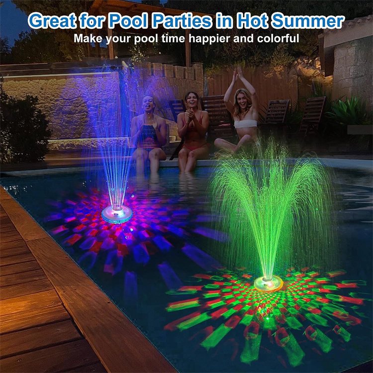 2024 Best Pool & Accessories Floating Fountain with Light Show 2 Modes Pool Sprinkler RGB Fountain LED Light