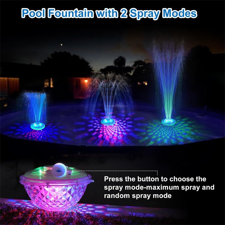2024 Best Pool & Accessories Floating Fountain with Light Show 2 Modes Pool Sprinkler RGB Fountain LED Light
