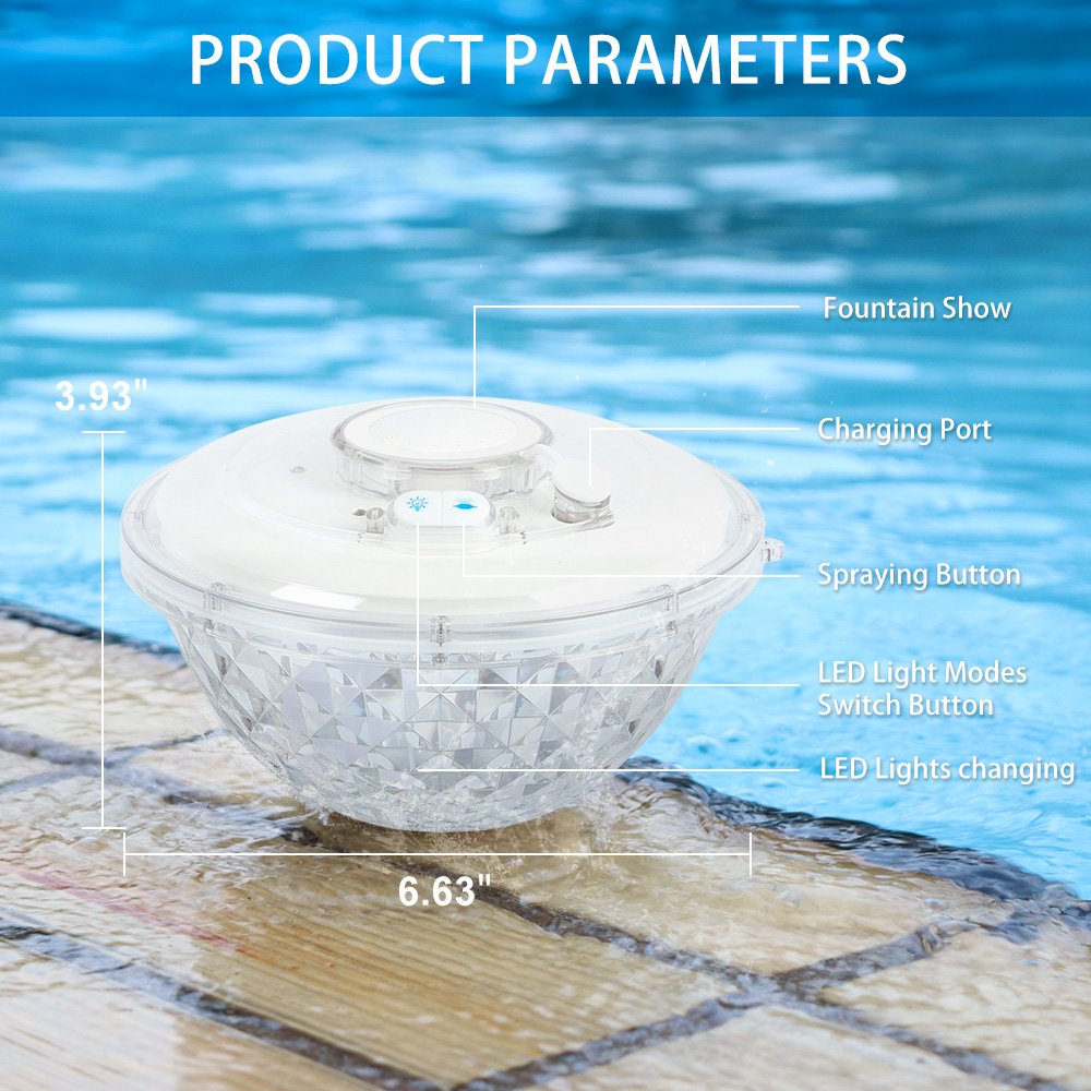 2024 Best Pool & Accessories Floating Fountain with Light Show 2 Modes Pool Sprinkler RGB Fountain LED Light