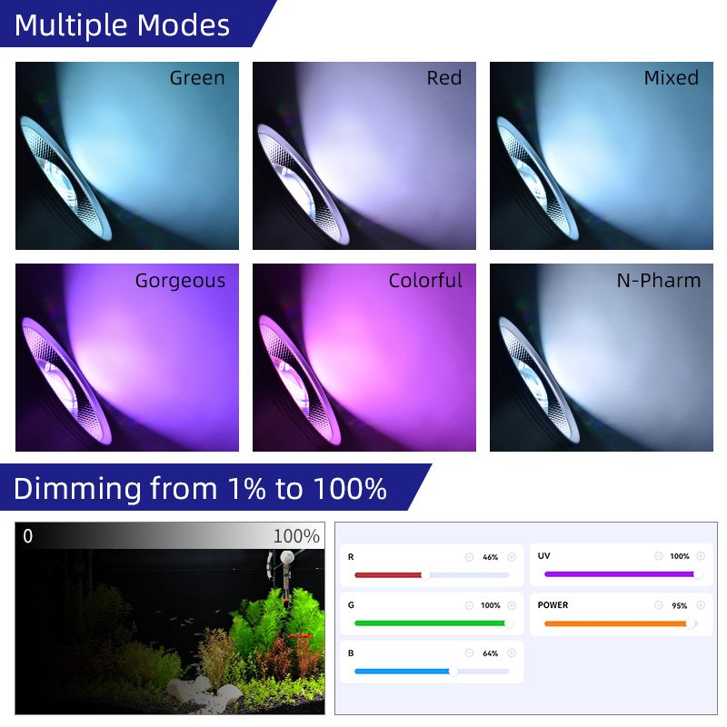 WEEK AQUA Aquarium Lighting Freshwater Fish Tank Lights Led Full Spectrum RGB UV APP Control t90 Pro Aquarium Lights