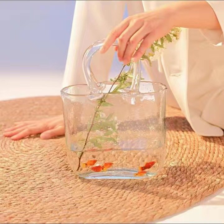 Light pink /light blue Hydroponic Flower Arrangement Bag Hand Basket Glass Vase Crystal Creative Vase Home Decoration