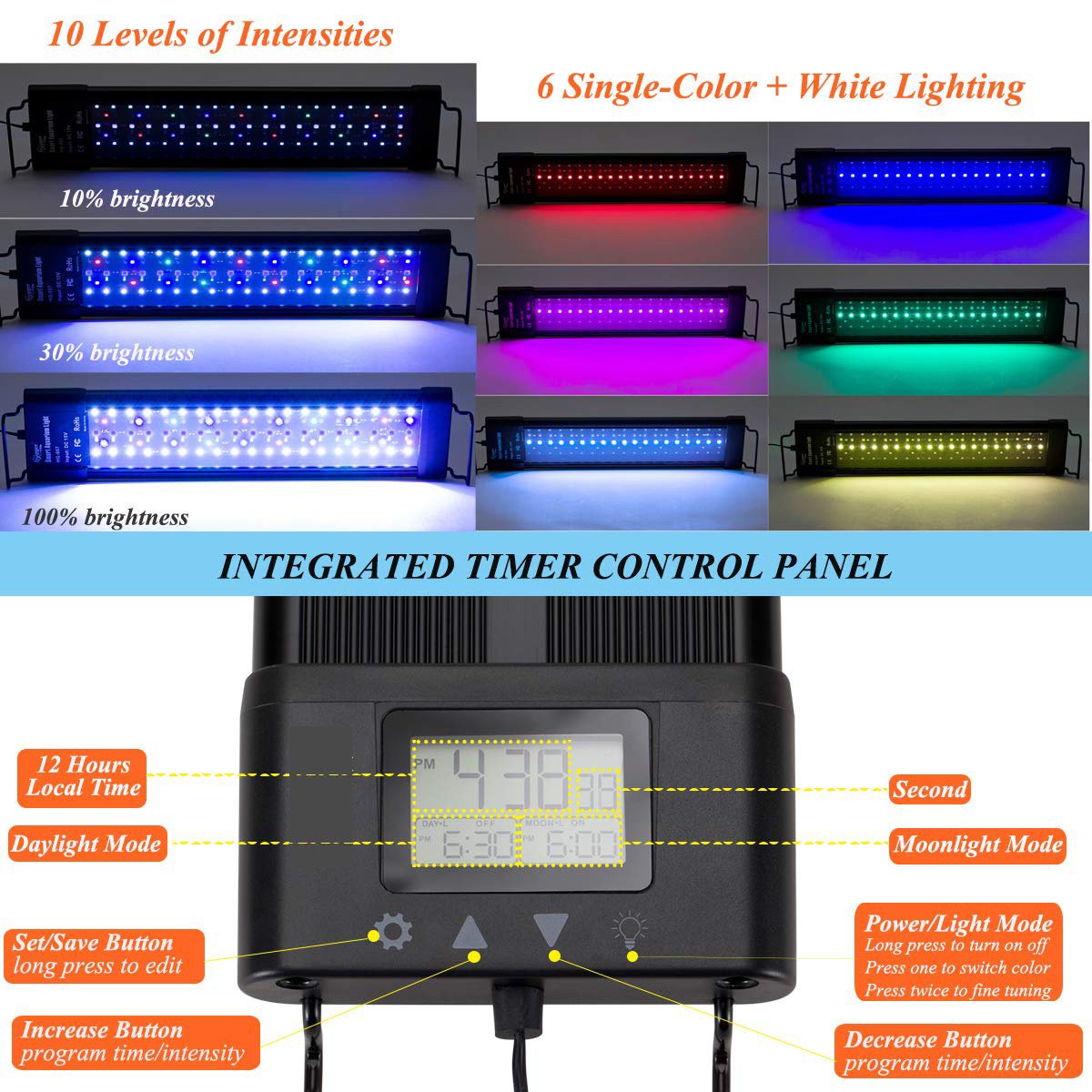 Full Spectrum RGB Aquarium Fish Tank Plant Grow Light Sunset Sunrise Simulation