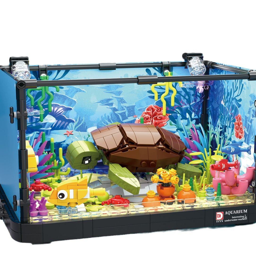 Moc Marine Organism Aquaria Building Blocks Set Movable Aquatic Animal Fish Tank Aquarium Diy Assemble Bricks Toy Kit With Light