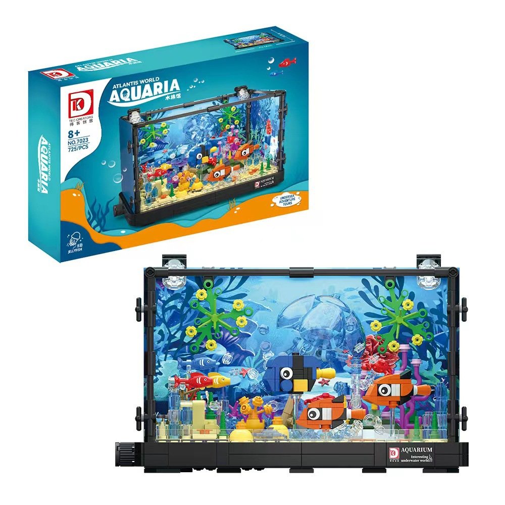 Moc Marine Organism Aquaria Building Blocks Set Movable Aquatic Animal Fish Tank Aquarium Diy Assemble Bricks Toy Kit With Light