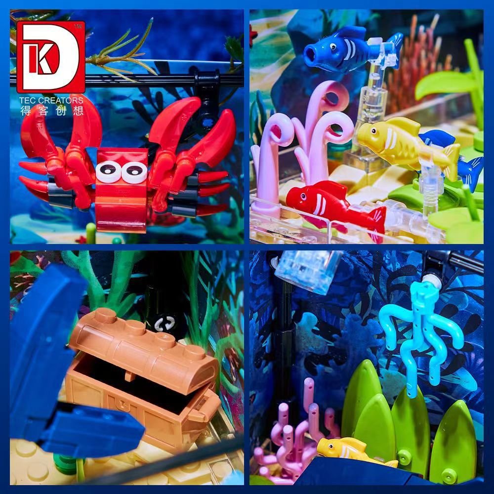 Moc Marine Organism Aquaria Building Blocks Set Movable Aquatic Animal Fish Tank Aquarium Diy Assemble Bricks Toy Kit With Light