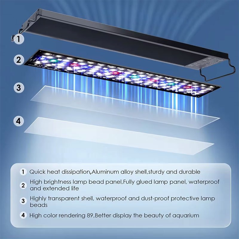 NAUTIEYE FG167 24/7 DIY Auto on off Full Spectrum Adjustable Brightness Ip68 Waterproof Professional LED Aquarium Light Wrgb