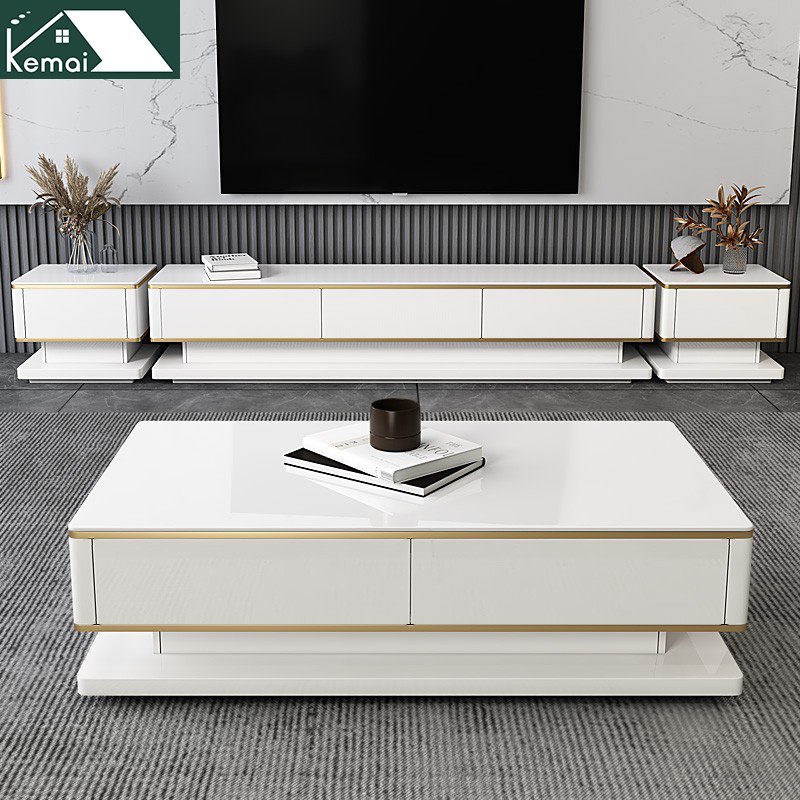 TV cabinet and coffee table set modern tv stands 2022 living room furniture Multi-drawer storage cabinet with glass doors