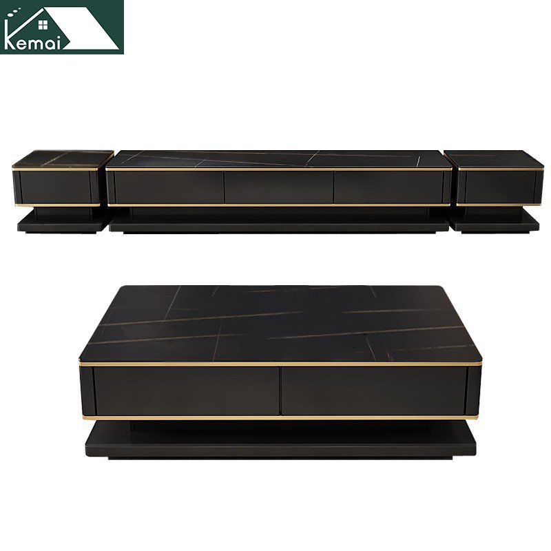 TV cabinet and coffee table set modern tv stands 2022 living room furniture Multi-drawer storage cabinet with glass doors
