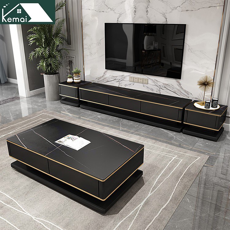 TV cabinet and coffee table set modern tv stands 2022 living room furniture Multi-drawer storage cabinet with glass doors