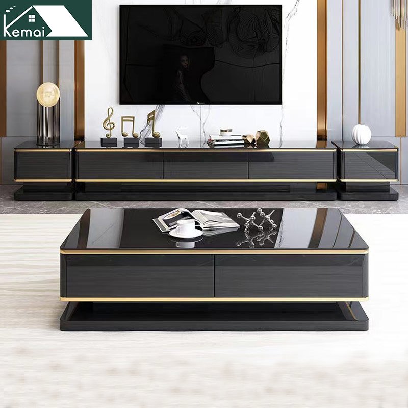 TV cabinet and coffee table set modern tv stands 2022 living room furniture Multi-drawer storage cabinet with glass doors