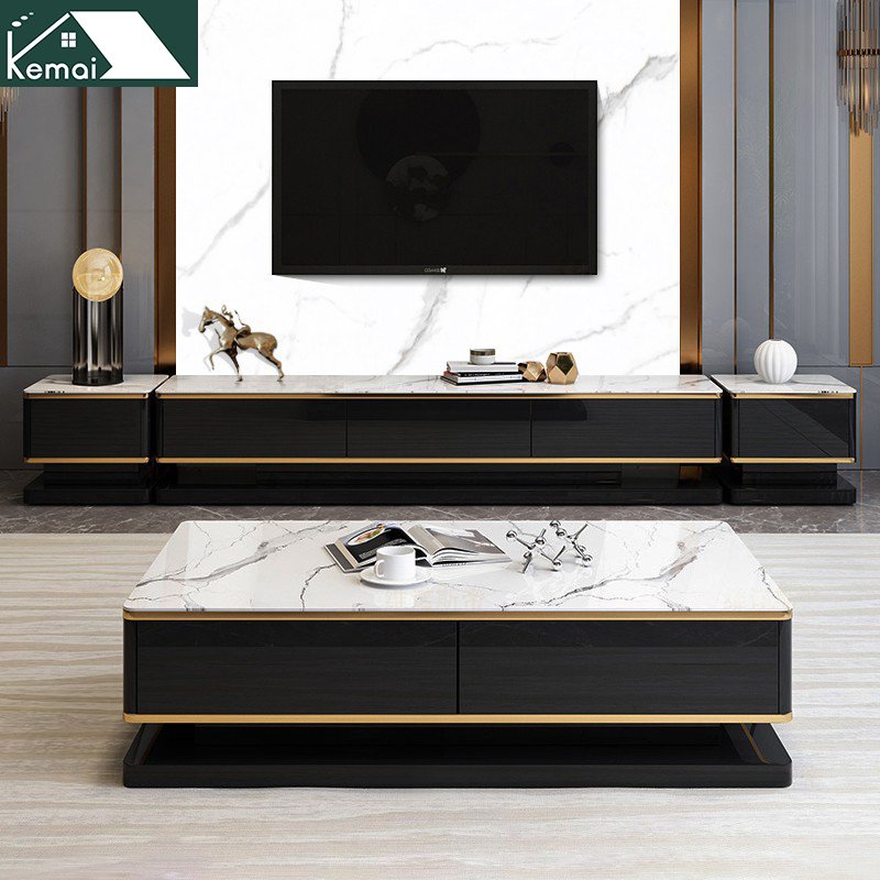 TV cabinet and coffee table set modern tv stands 2022 living room furniture Multi-drawer storage cabinet with glass doors