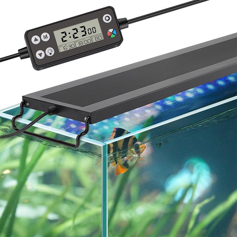 Hygger Adjustable Auto On Off LED Aquarium Accessories Light Full Spectrum Fish Tank Light with LCD Monitor 24/7 Lighting Cycle