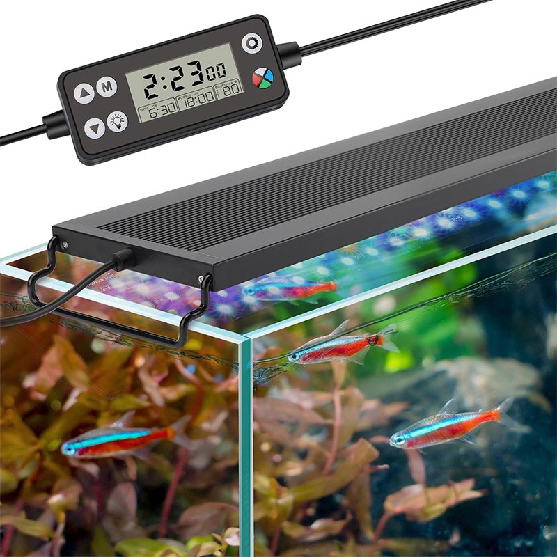 Hygger Adjustable Auto On Off LED Aquarium Accessories Light Full Spectrum Fish Tank Light with LCD Monitor 24/7 Lighting Cycle