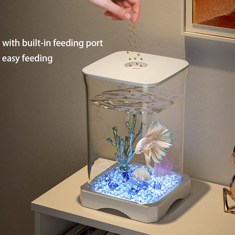 Beautiful Mini Desktop Aquarium Starter Kit Small Goldfish Betta Fish Tank LED Light Custom Plastic Acrylic Pet Tank Home Use
