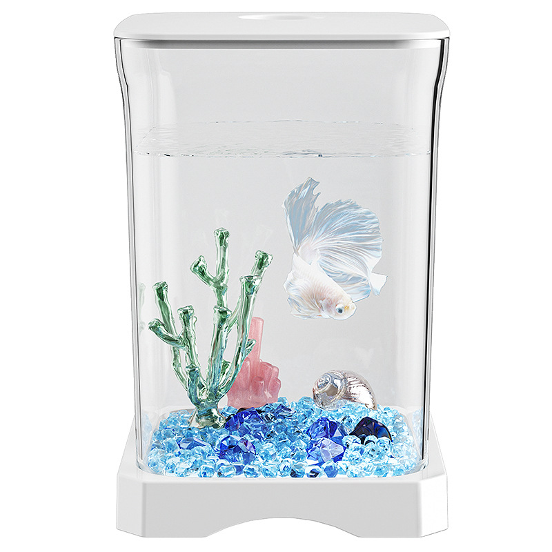 Beautiful Mini Desktop Aquarium Starter Kit Small Goldfish Betta Fish Tank LED Light Custom Plastic Acrylic Pet Tank Home Use