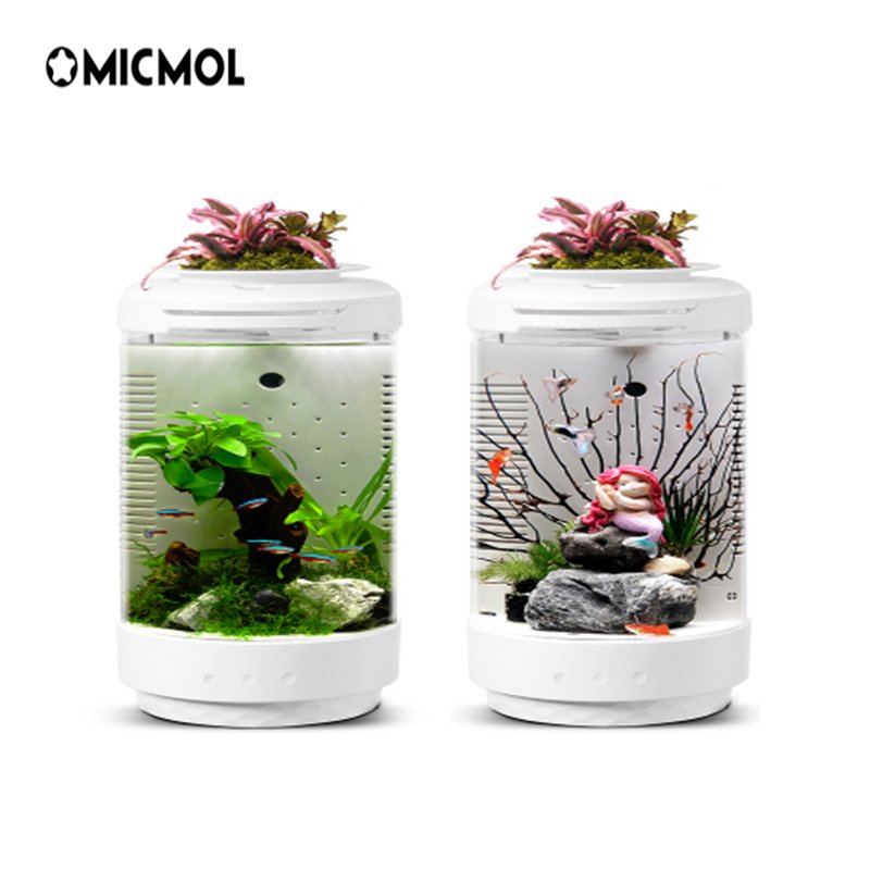 MicMol- Aqua Pod 4.3L Plastic Mini LED Aquarium Tank Fish Tank for Desktop Home Decoration.